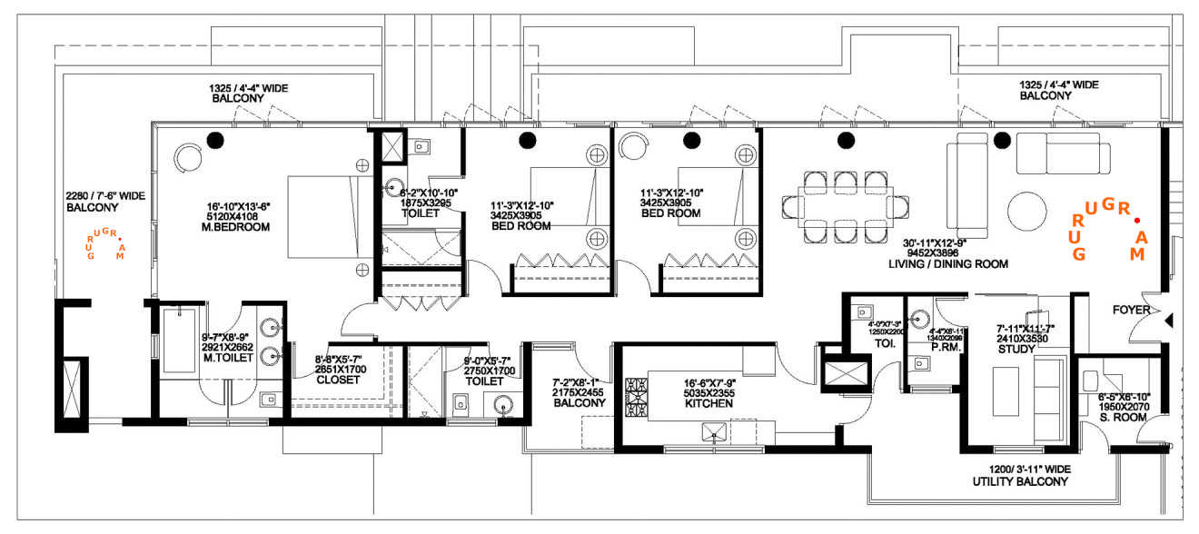 ireo-grand-arch-3bhk-plus-study-apartment-layout ireo-grand-arch