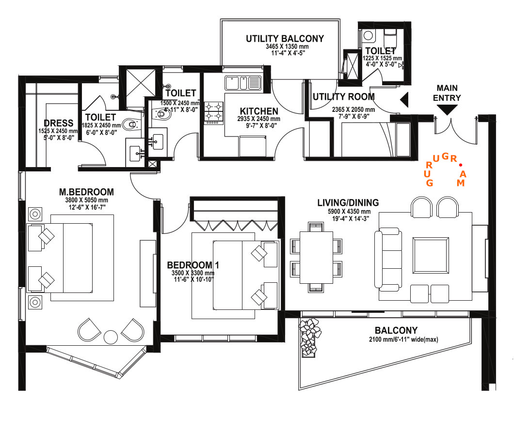 ireo-skyon-2bhk-plus-apartment-layout-plan ireo-skyon