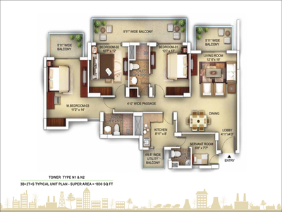 apartment-layout-1830-sft-3bhk paras-irene