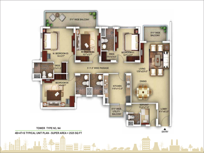 apartment-layout-2525-sft-4bhk paras-irene